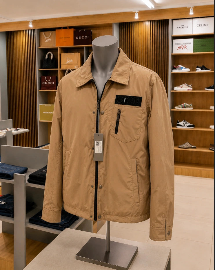 Dior Men's Zipped Blouson Jacket in a beige/tan colorway.