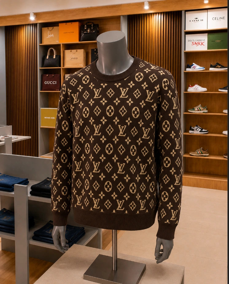 Louis Vuitton Signature 3D Monogram Knit Pullover (Marron / Brown tone edition)