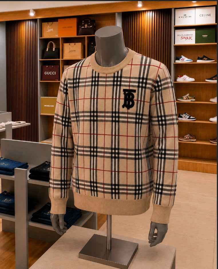 Burberry Vintage Check Monogram Jacquard Sweater in archive beige
