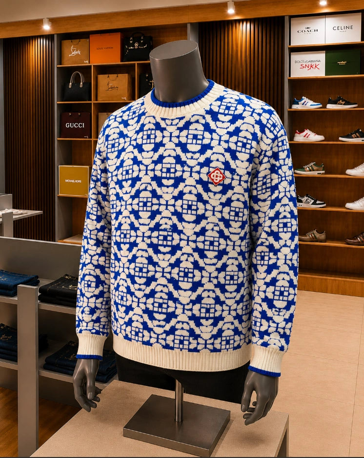 Casablanca Blue Monogram Jacquard Jumper