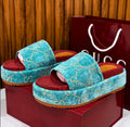 Gucci GG Velvet Platform Slide Sandals.