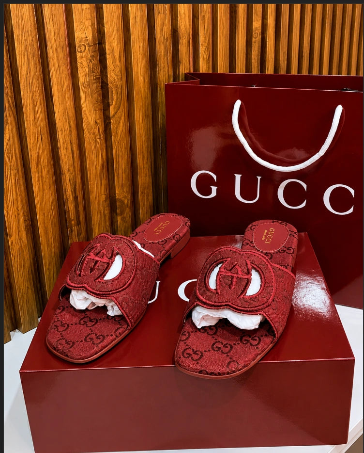 Gucci Interlocking G Canvas Slide Sandals