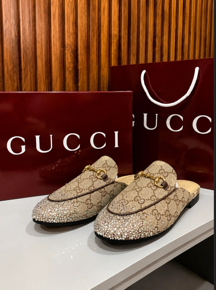 Gucci Princetown GG Canvas Crystal Mules