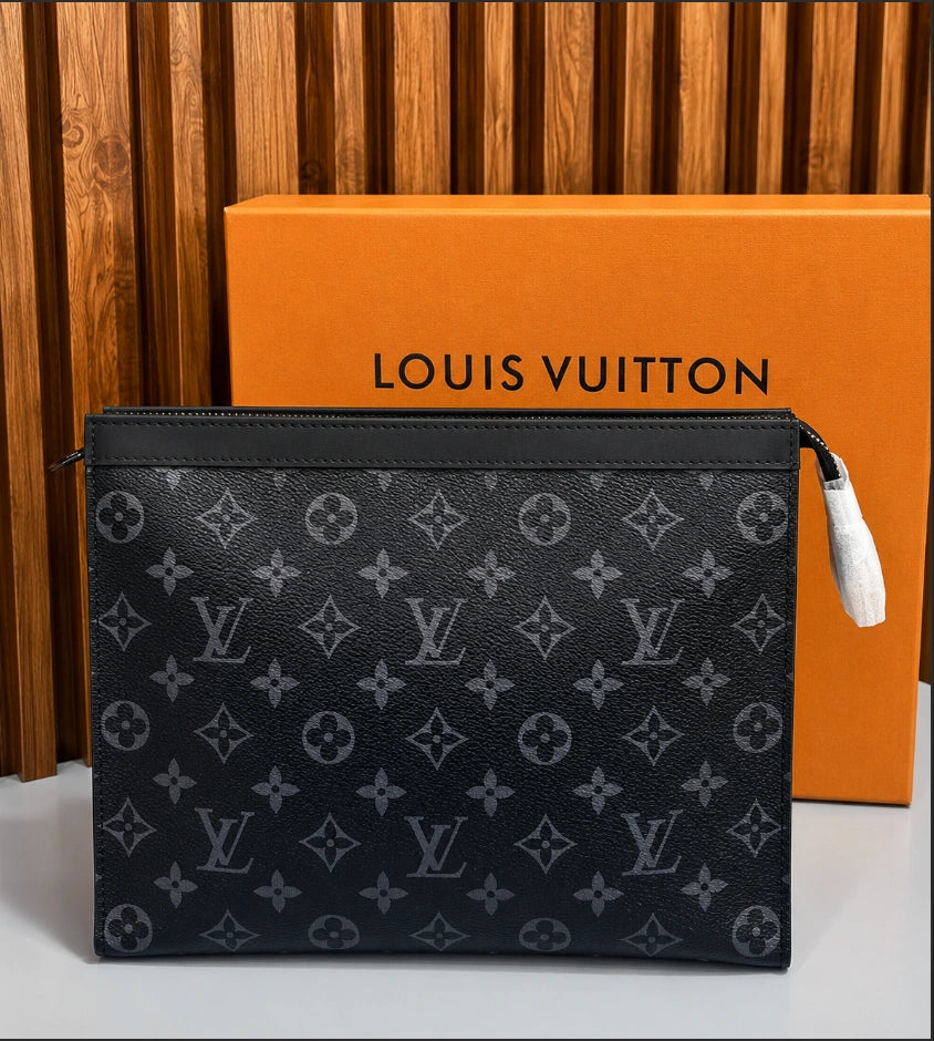 Louis Vuitton Pochette Voyage MM in Monogram Eclipse Sunrise canvas.