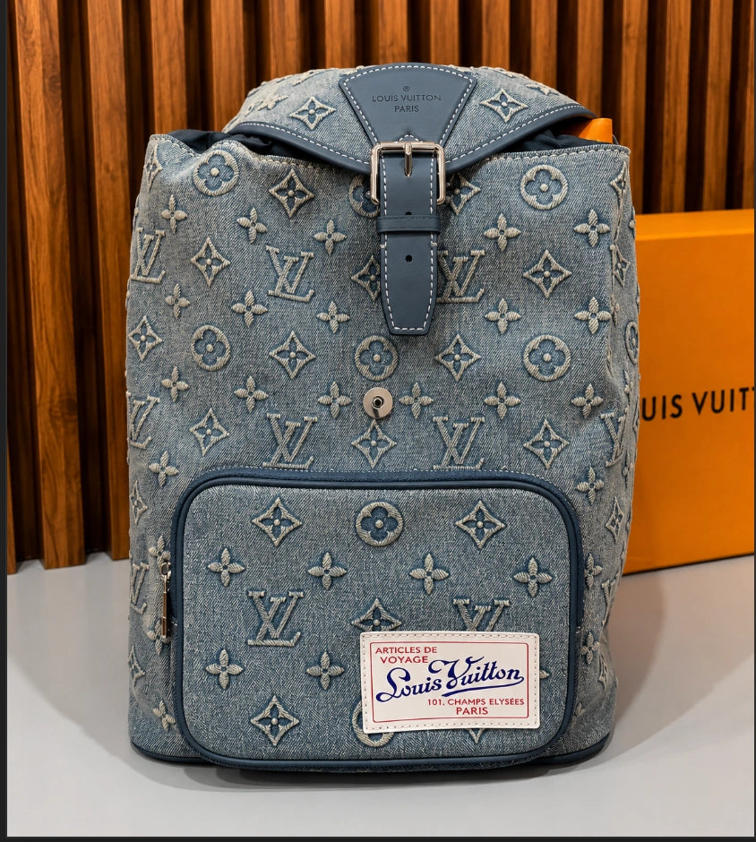 Louis Vuitton Montsouris Backpack in Monogram Washed Denim.