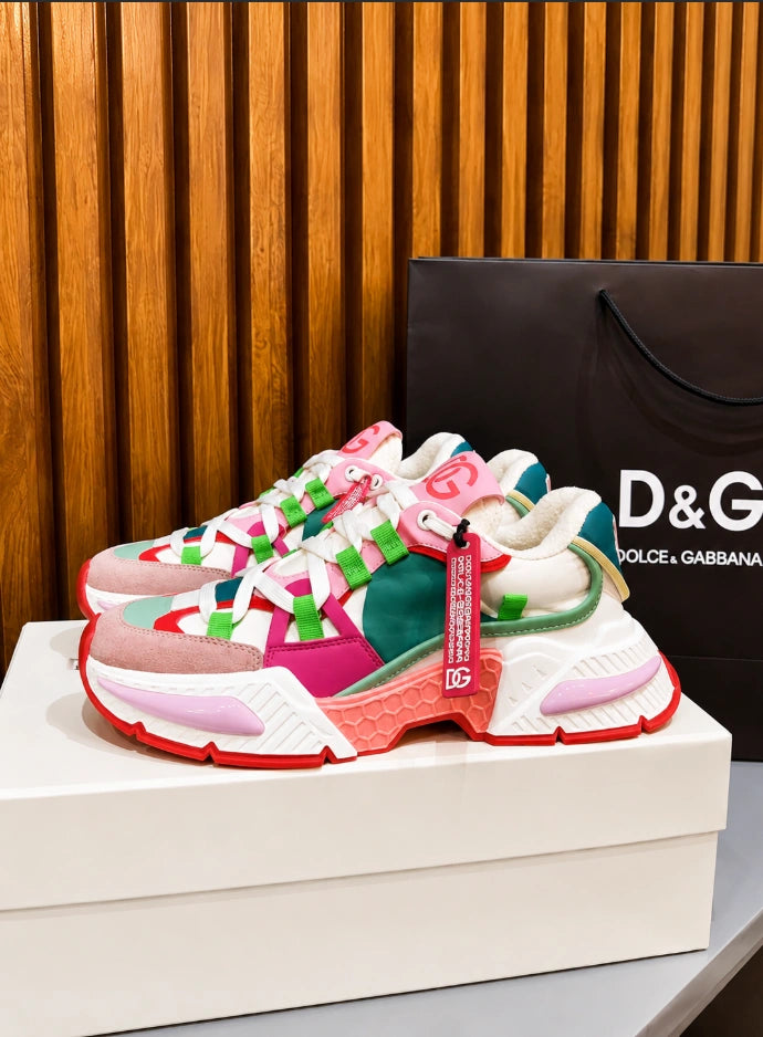 Dolce & Gabbana Airmaster Sneakers in a multi-colored green, pink, and red colorway.