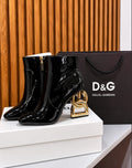 Dolce & Gabbana Patent Leather Ankle Boots with DG Pop/Karol Heel