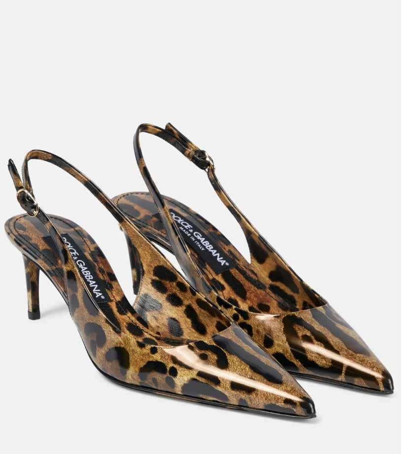 Dolce & Gabbana Lollo Leopard Print Patent Leather Slingback Pumps