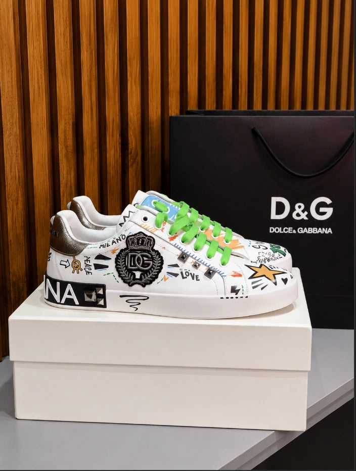 Dolce & Gabbana Portofino 'Embroidery and Studs' Calfskin Sneaker