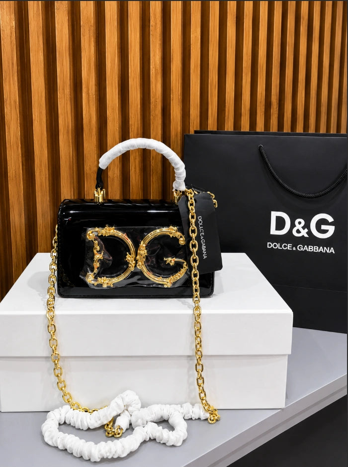 Dolce & Gabbana DG Girls Patent Leather Mini Box Bag / Top Handle Handbag