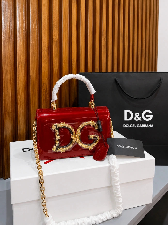 Dolce & Gabbana DG Girls Patent Leather Mini Box Bag / Top Handle Handbag in Red