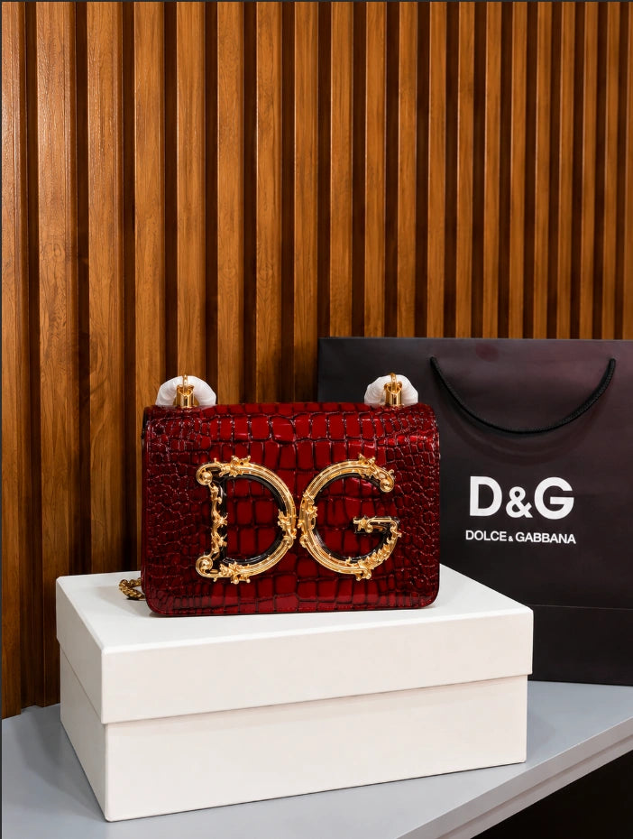 Dolce & Gabbana DG Girls Croc-Embossed Shoulder Bag in Red.