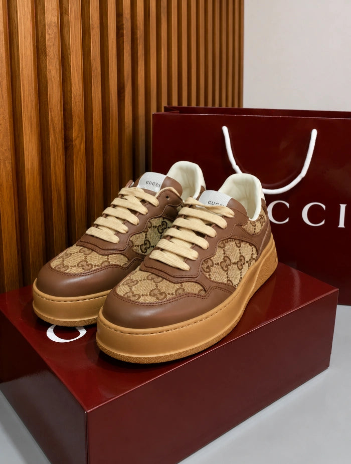 Gucci Women's GG Trainer Sneakers in Brown Leather and Canvas
