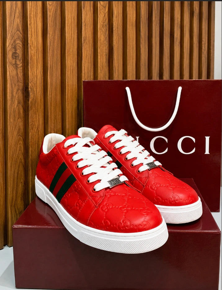Gucci Men's Ace GG Embossed Leather Sneakers in Red