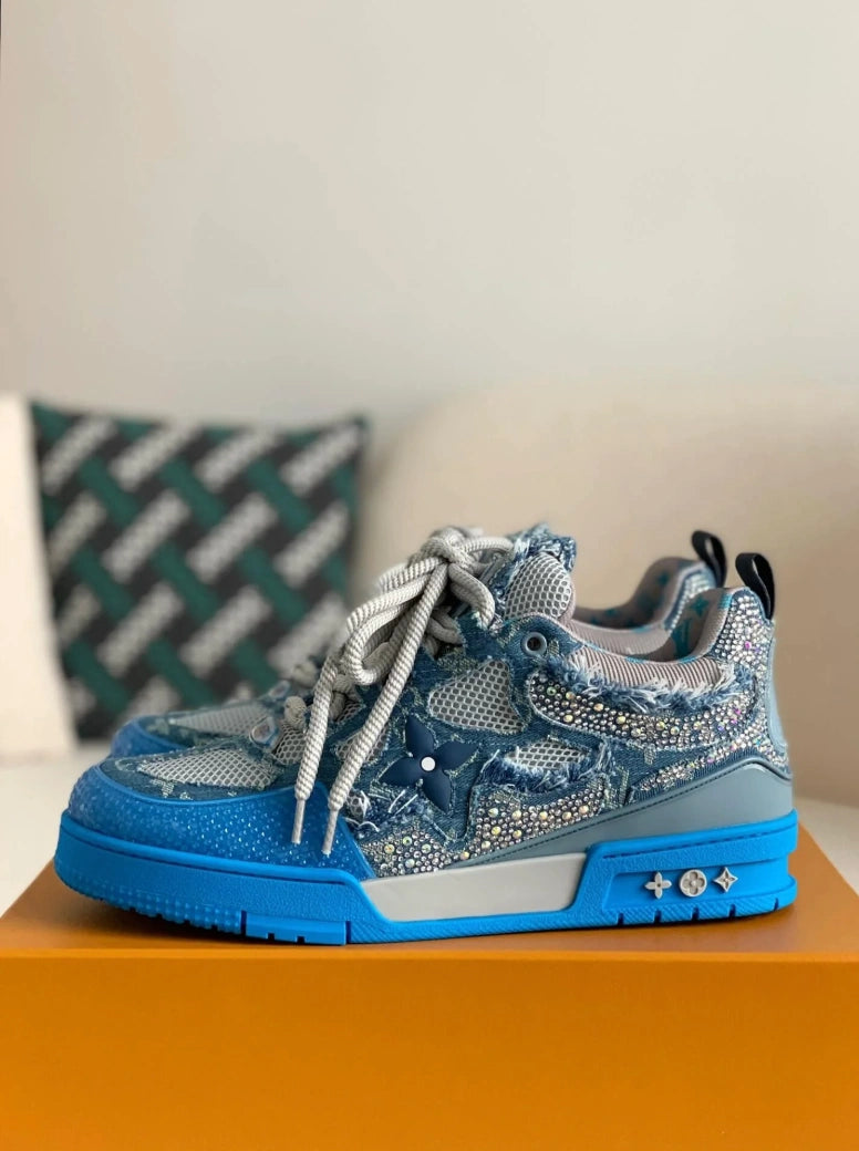 Louis Vuitton LV Skate Sneakers in Blue Monogram Denim with Strass/Swarovski Crystals