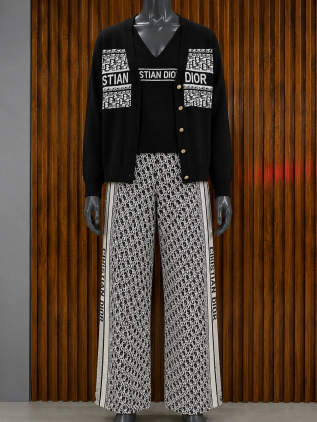 Christian Dior Signature Cardigan + Christian Dior V-Neck Knit Tee