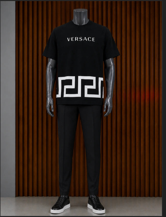 Versace Logo-Print Greca Border Cotton T-Shirt