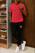 Louis Vuitton Monogram Short-Sleeved T-Shirt in a bold red and white colorway.