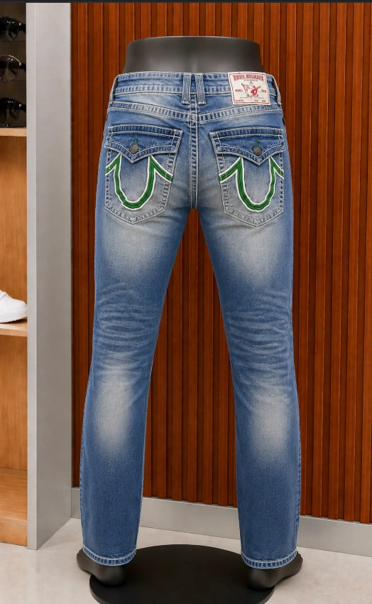True Religion Ricky Straight Leg Jeans with Embroidered Coin Pocket.
