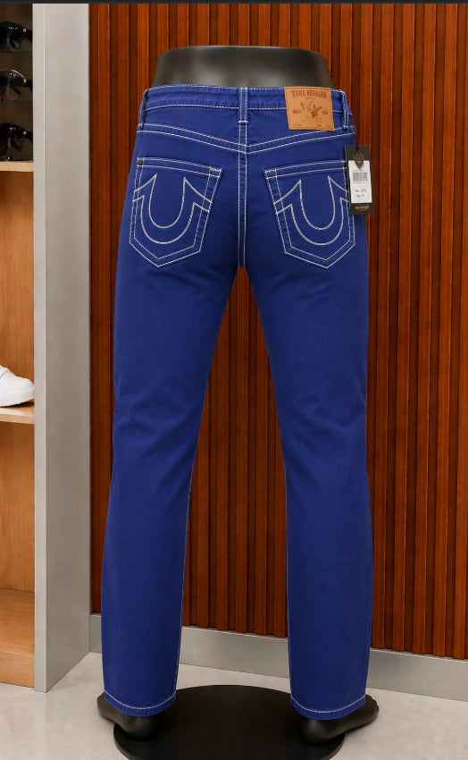 True Religion Ricky Straight Jeans featuring a vivid cobalt blue