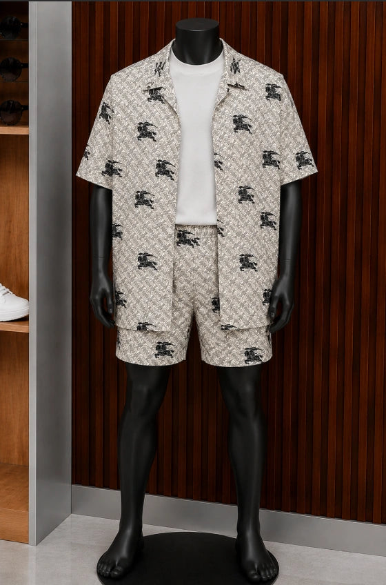 Burberry Monogram & EKD Short-Sleeved Silk/Cotton Shirt.