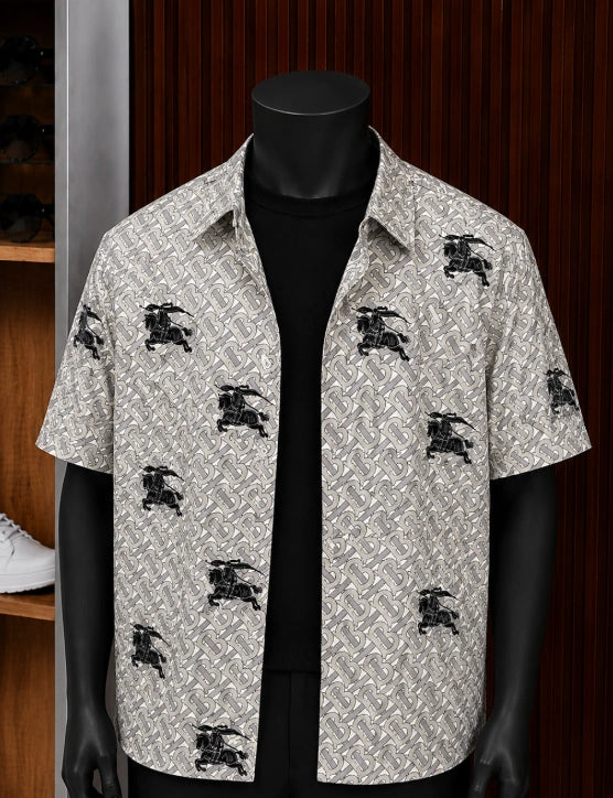 Burberry Monogram & EKD Short-Sleeved Silk/Cotton Shirt.