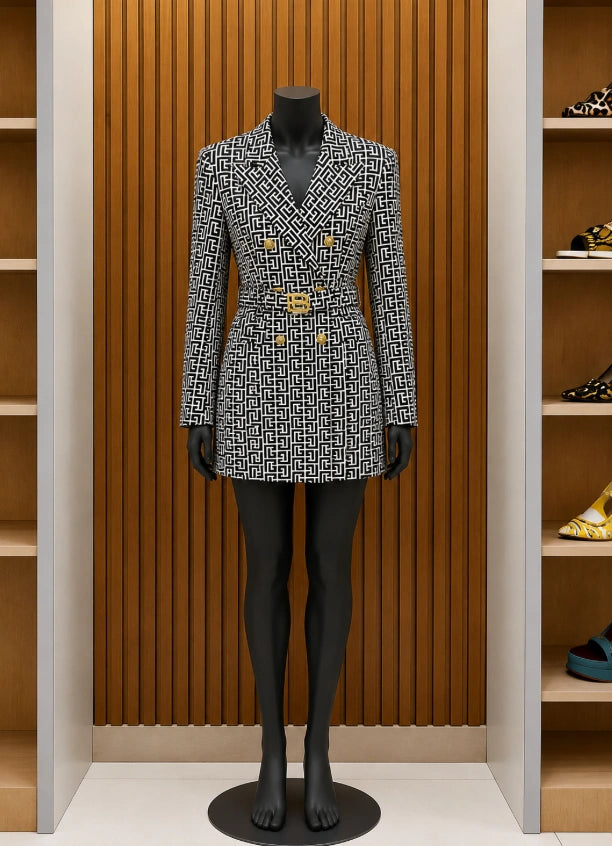 Balmain Alloaone Geometric Pattern Blazer Dress