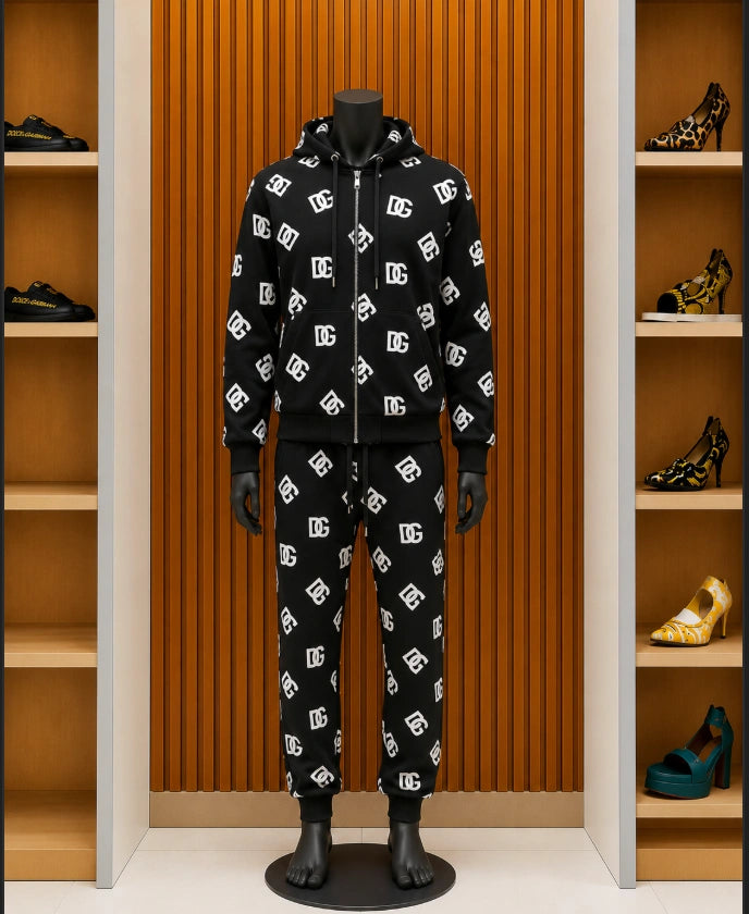 Dolce & Gabbana All-Over DG Logo Print Tracksuit in black and white