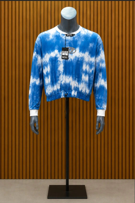 Diesel Cropped Tie-Dye Drawstring Sweatshirt.