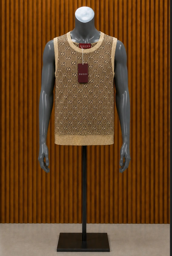 Custom camel and gold Gucci GG Monogram Knit Vest.