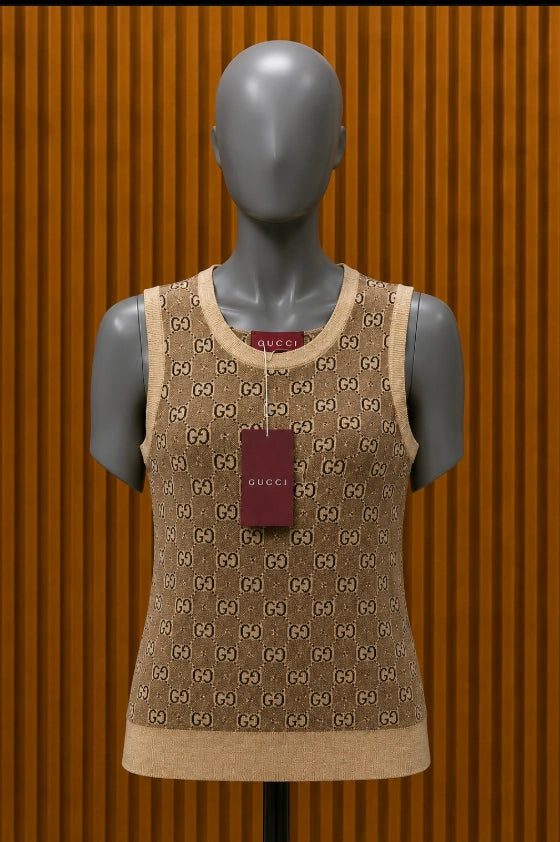 Custom camel and gold Gucci GG Monogram Knit Vest.