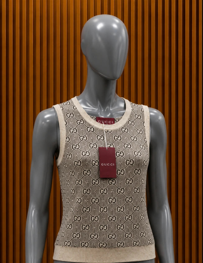 Custom beige and grey Gucci GG Monogram Knit Vest.