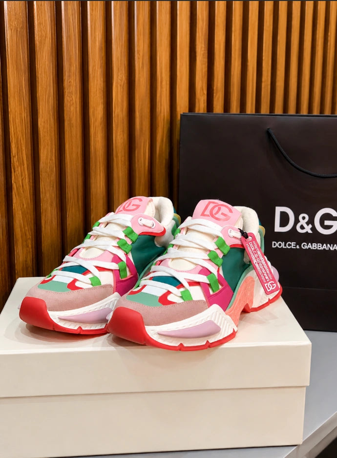 Dolce & Gabbana Airmaster Sneakers in a multi-colored green, pink, and red colorway.
