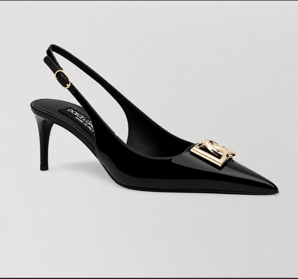 Dolce & Gabbana Lollo Slingback Pumps in black patent leather.