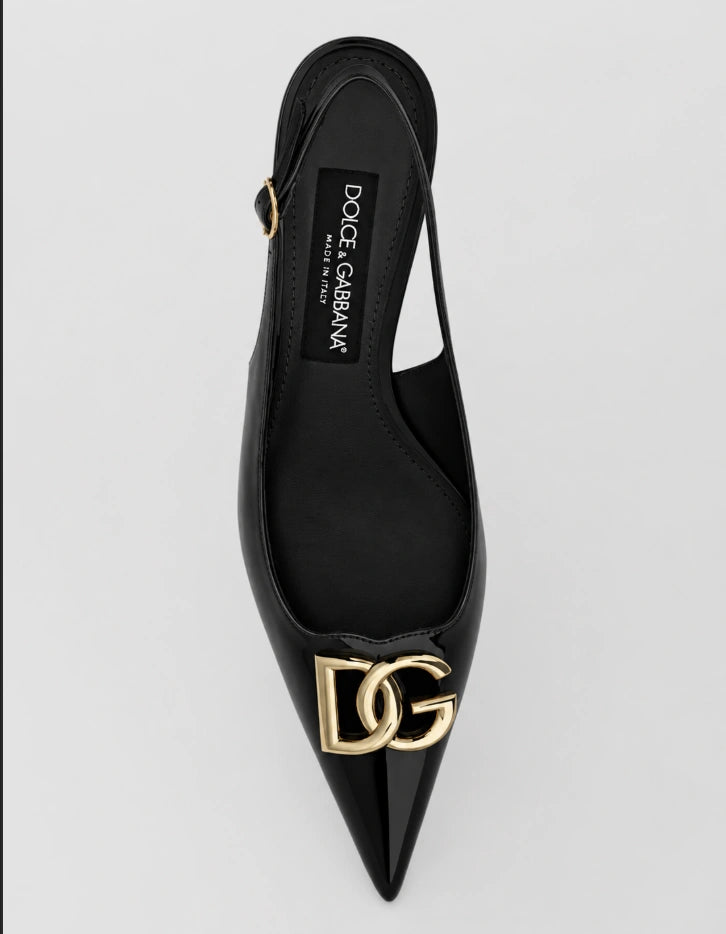 Dolce & Gabbana Lollo Slingback Pumps in black patent leather.