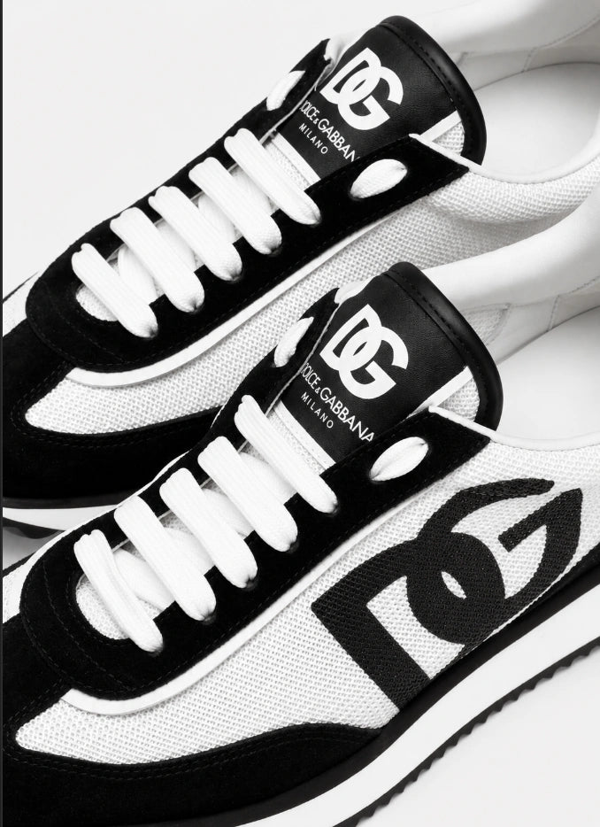 Dolce & Gabbana DG Cushion Mixed-Material Sneakers in the Black and White colorway.