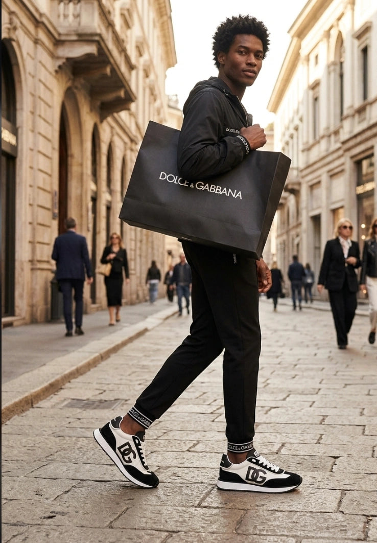Dolce & Gabbana DG Cushion Mixed-Material Sneakers in the Black and White colorway.