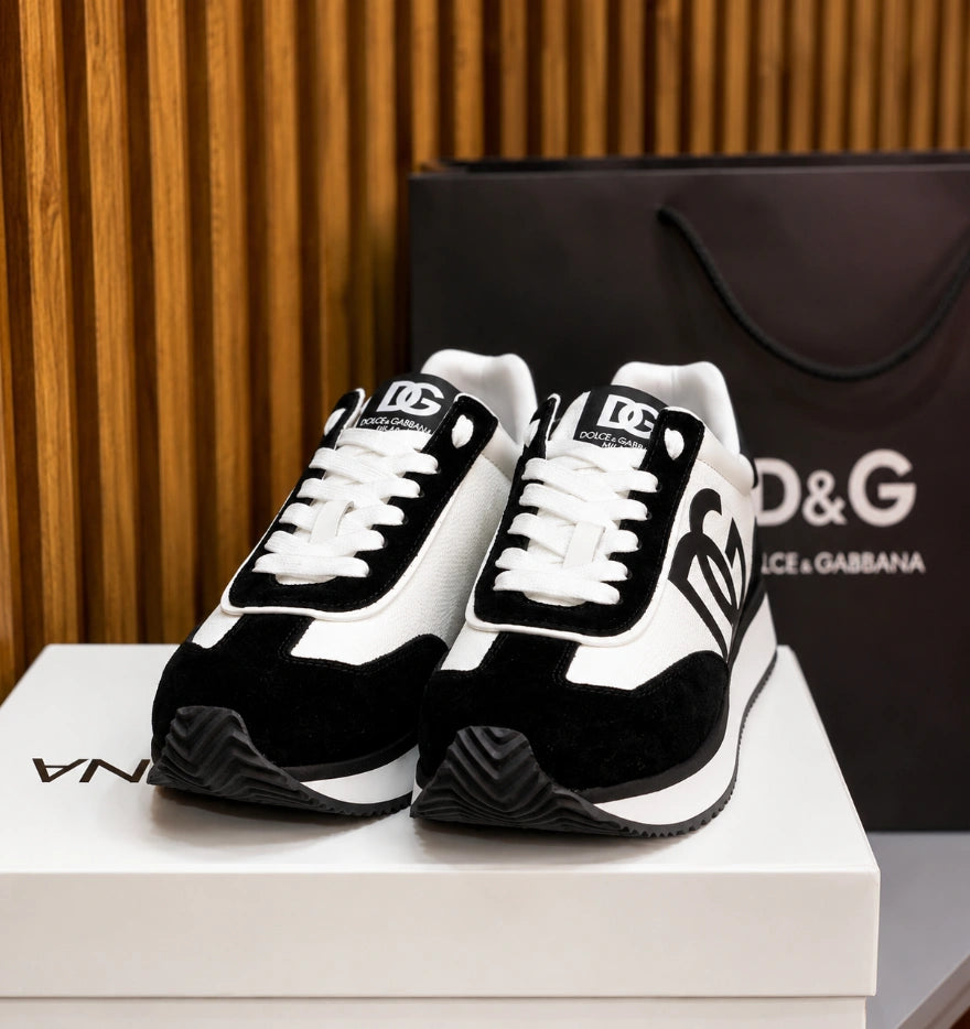 Dolce & Gabbana DG Cushion Mixed-Material Sneakers in the Black and White colorway.