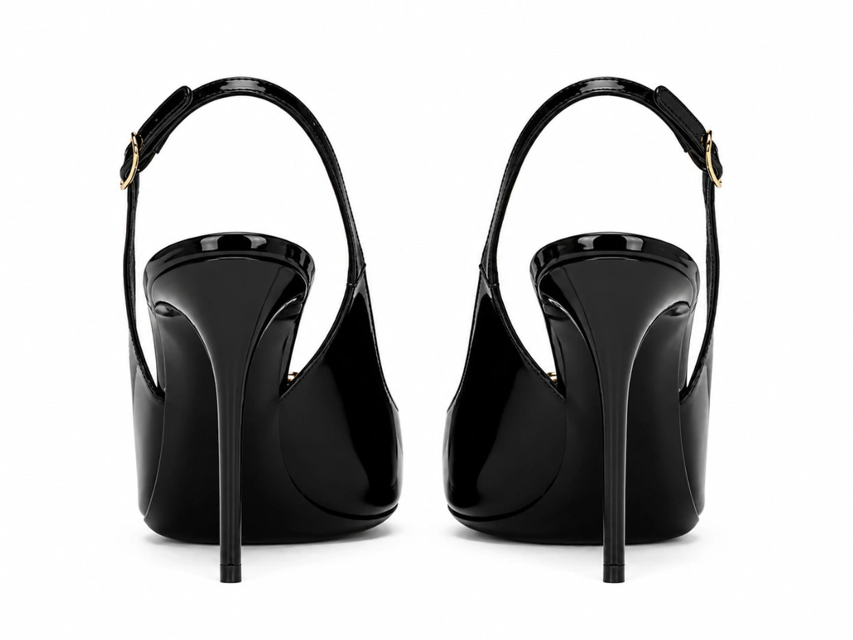 Dolce & Gabbana Patent Leather Slingback Pumps with Coin Embellishment (often variations of the Lollo or Jackie silhouette).