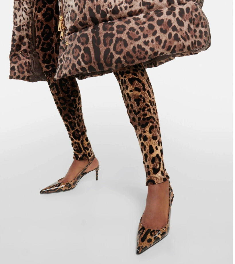 Dolce & Gabbana Lollo Leopard Print Patent Leather Slingback Pumps