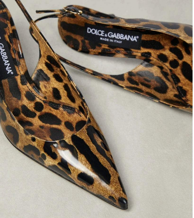 Dolce & Gabbana Lollo Leopard Print Patent Leather Slingback Pumps