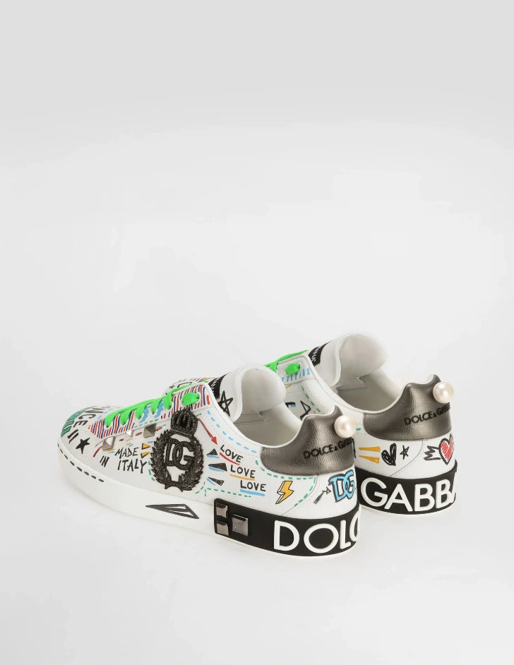 Dolce & Gabbana Portofino 'Embroidery and Studs' Calfskin Sneaker