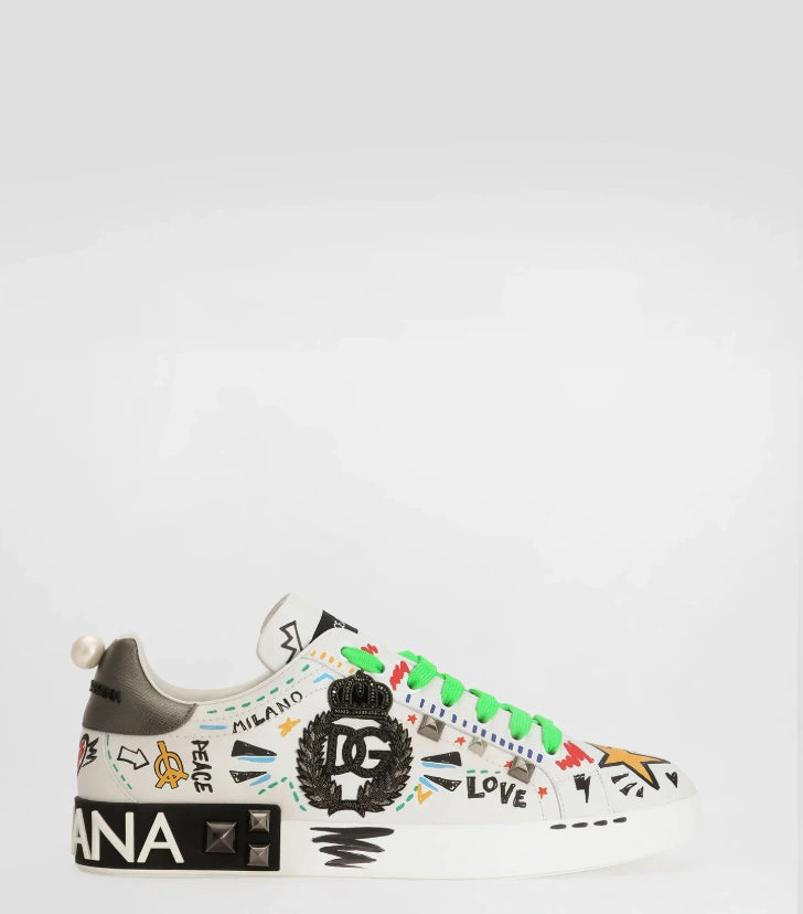 Dolce & Gabbana Portofino 'Embroidery and Studs' Calfskin Sneaker
