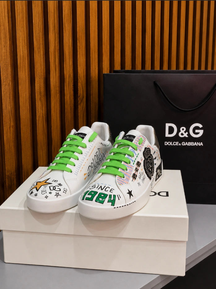 Dolce & Gabbana Portofino 'Embroidery and Studs' Calfskin Sneaker