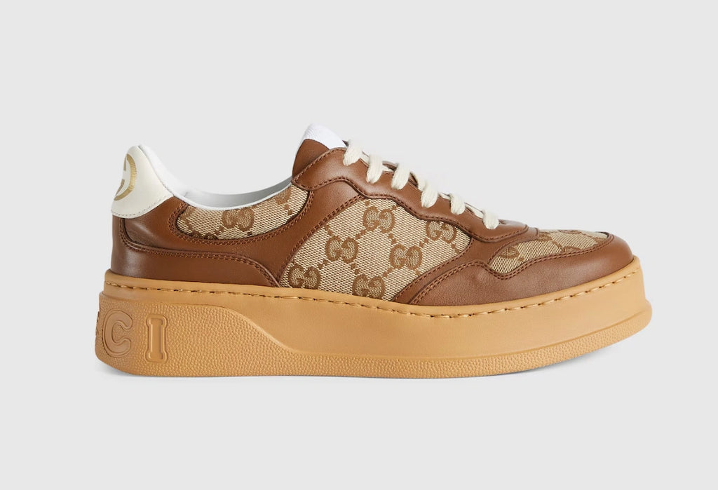 Gucci Women's GG Trainer Sneakers in Brown Leather and Canvas