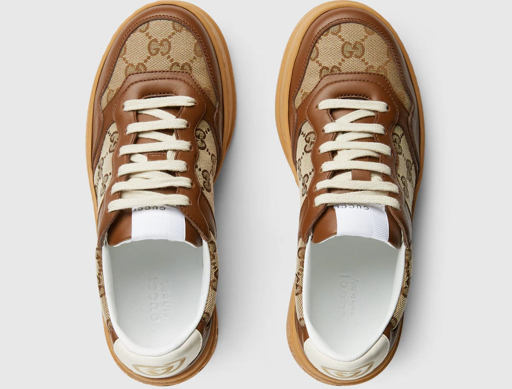 Gucci Women's GG Trainer Sneakers in Brown Leather and Canvas