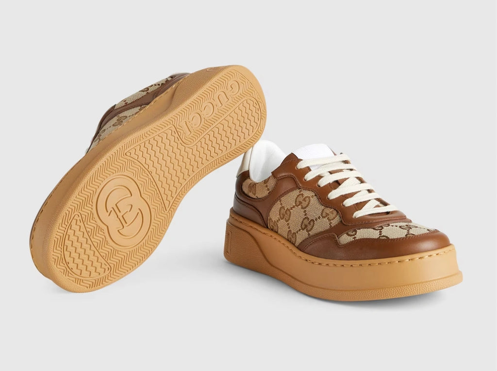 Gucci Women's GG Trainer Sneakers in Brown Leather and Canvas