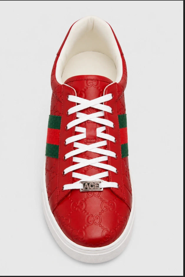 Gucci Men's Ace GG Embossed Leather Sneakers in Red