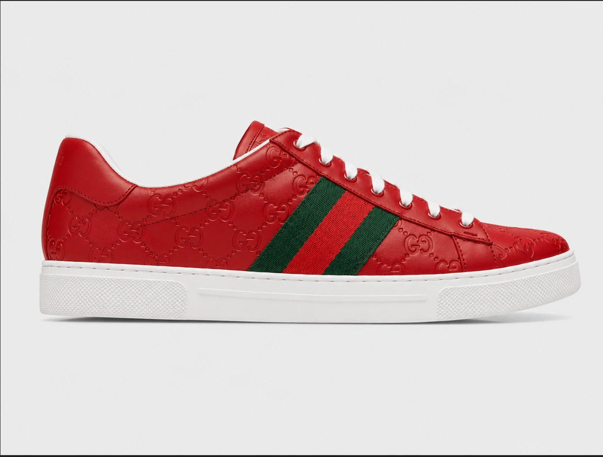 Gucci Men's Ace GG Embossed Leather Sneakers in Red