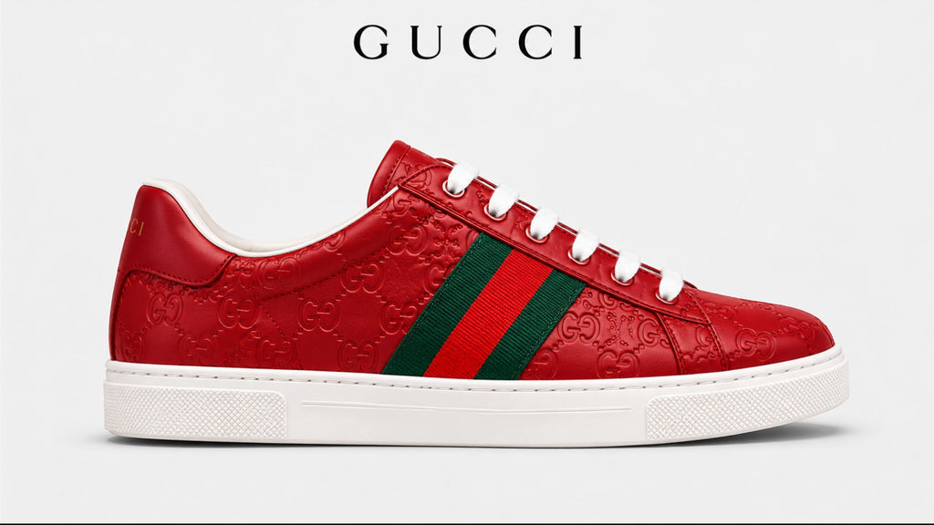 Gucci Men's Ace GG Embossed Leather Sneakers in Red
